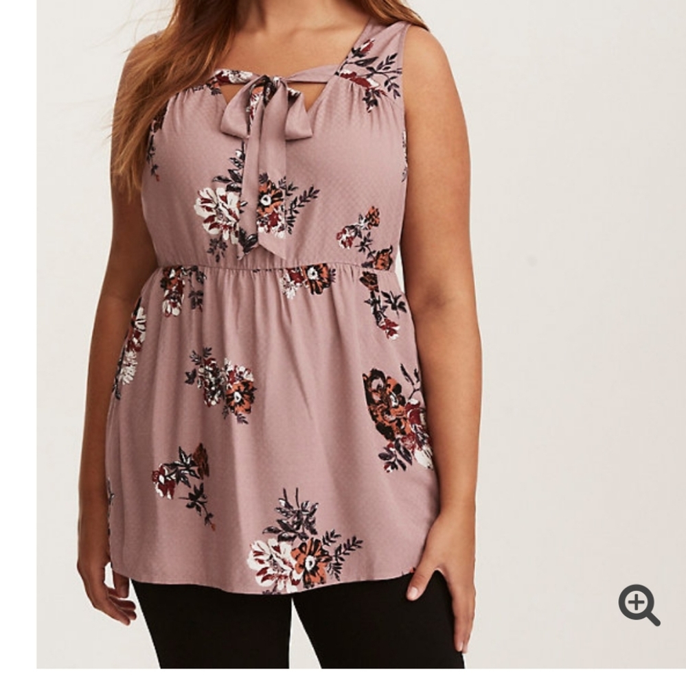 Floral Print Tie Neck Peplum Tank Top